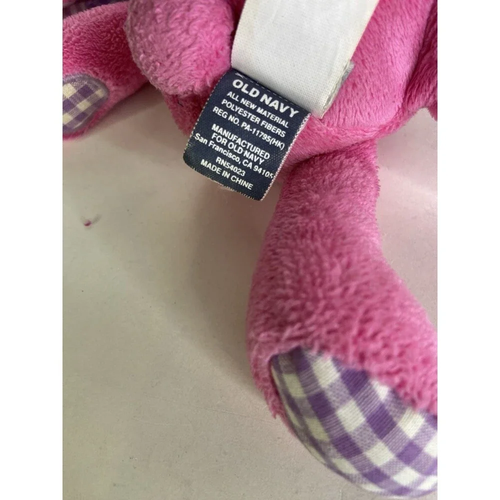 Old Navy Pink Bunny Rabbit Plush Stuffed Animal Toy Purple White Gingham Ears